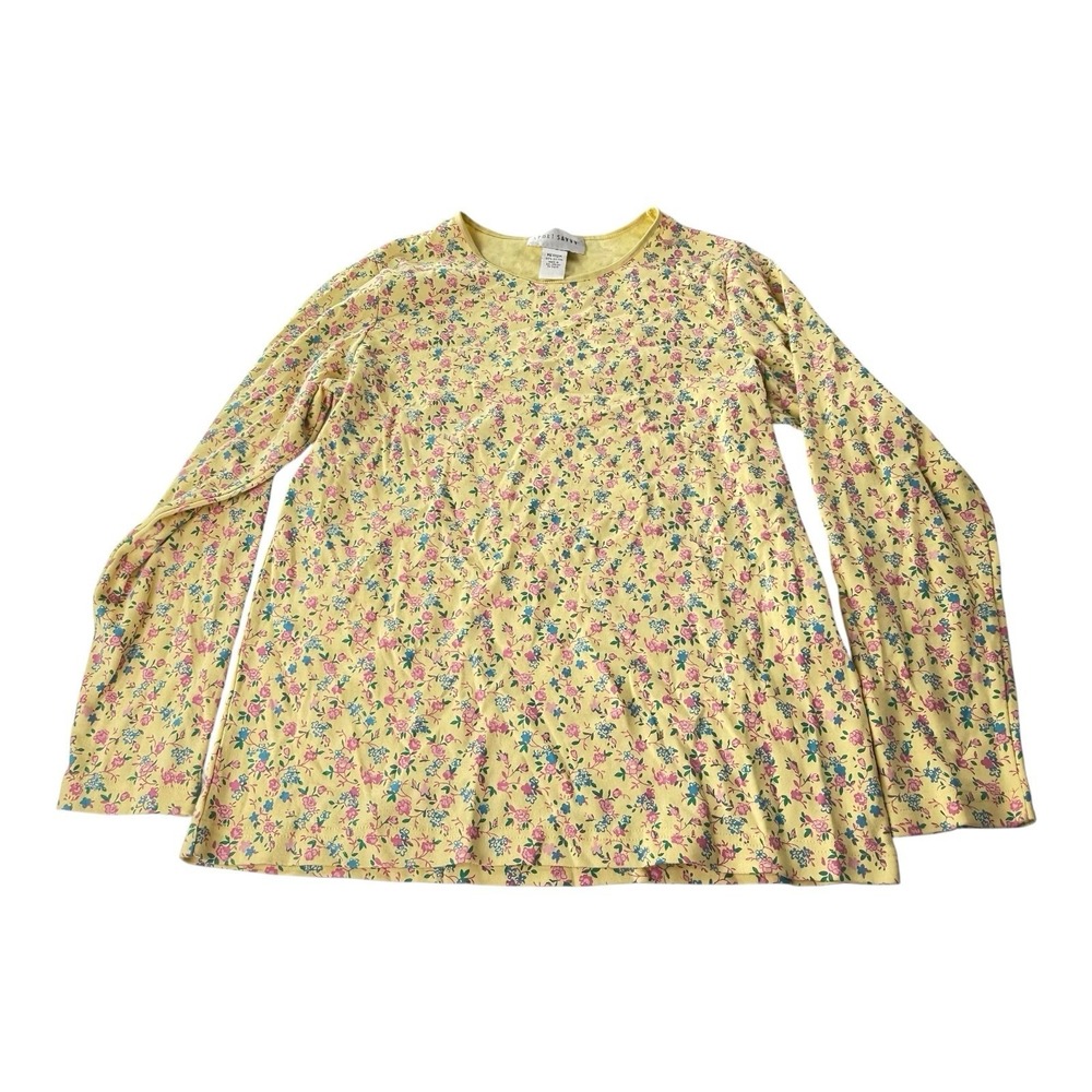 Vintage Sport Savvy Floral Long Sleeve Shirt Womens Medium Yellow Cotton Cottage